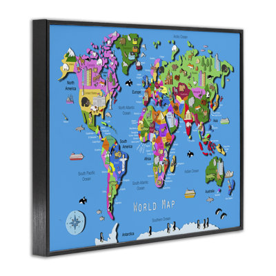 Éducative, carte du monde encadrée, estampe numérique par Carla Daly