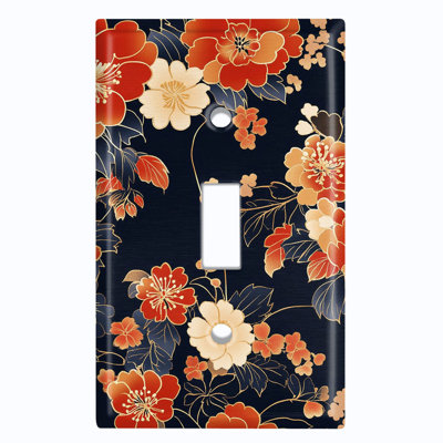Couvercle de plaque d'interrupteur en métal; Bascule de taille standard US 1 - Fleurs japonaises traditionnelles