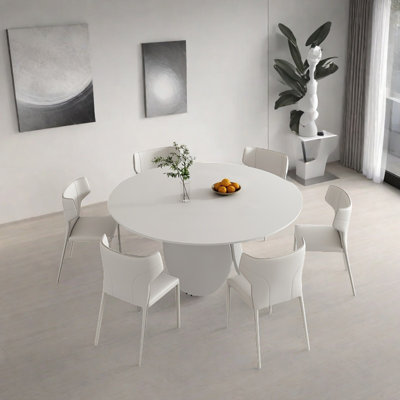 Table et chaise de salle à manger blanc pur de style minimaliste