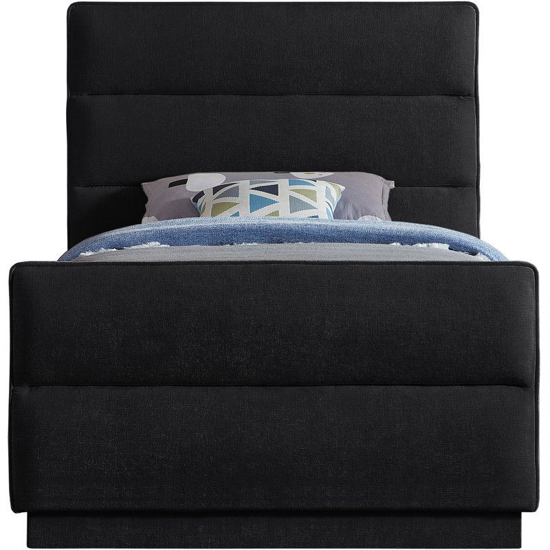 Paxton Tufted Upholstered Standard Bed, Twin, Black Chenille Fabric