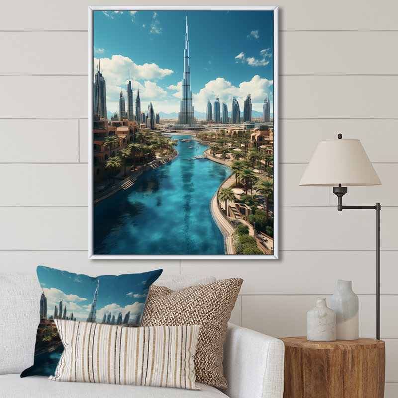 Cityscapes Wall Art Living Room, H 44 po x l 34 po x P 1,5 po, Cadre flottant blanc