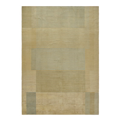 Rug & Kilim's Modern Art Deco-Inspired Rug In Gold And Blue Geometric Patterns