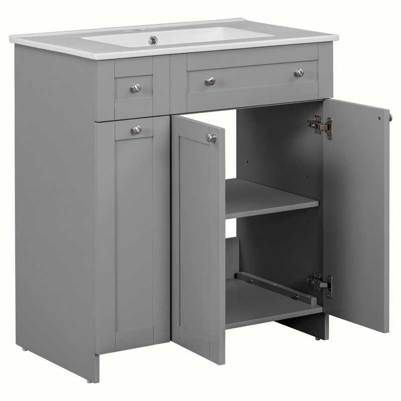 Bathroom Vanity with Ceramic Sink Combo, Gray