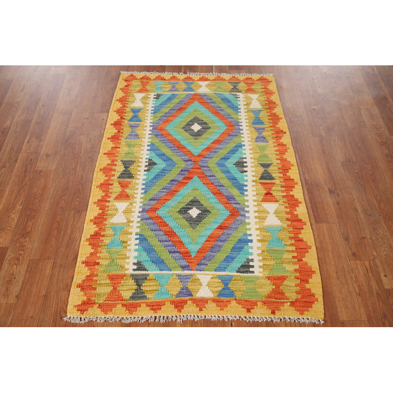 Tapis géométrique en laine Kilim