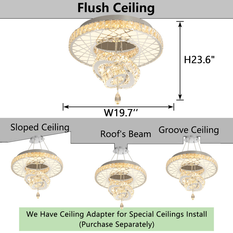 Elegant Remote Dimmable Crystal Chandelier, Silver