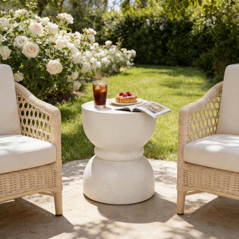 Table d'appoint ronde en béton pour l'extérieur, Beige