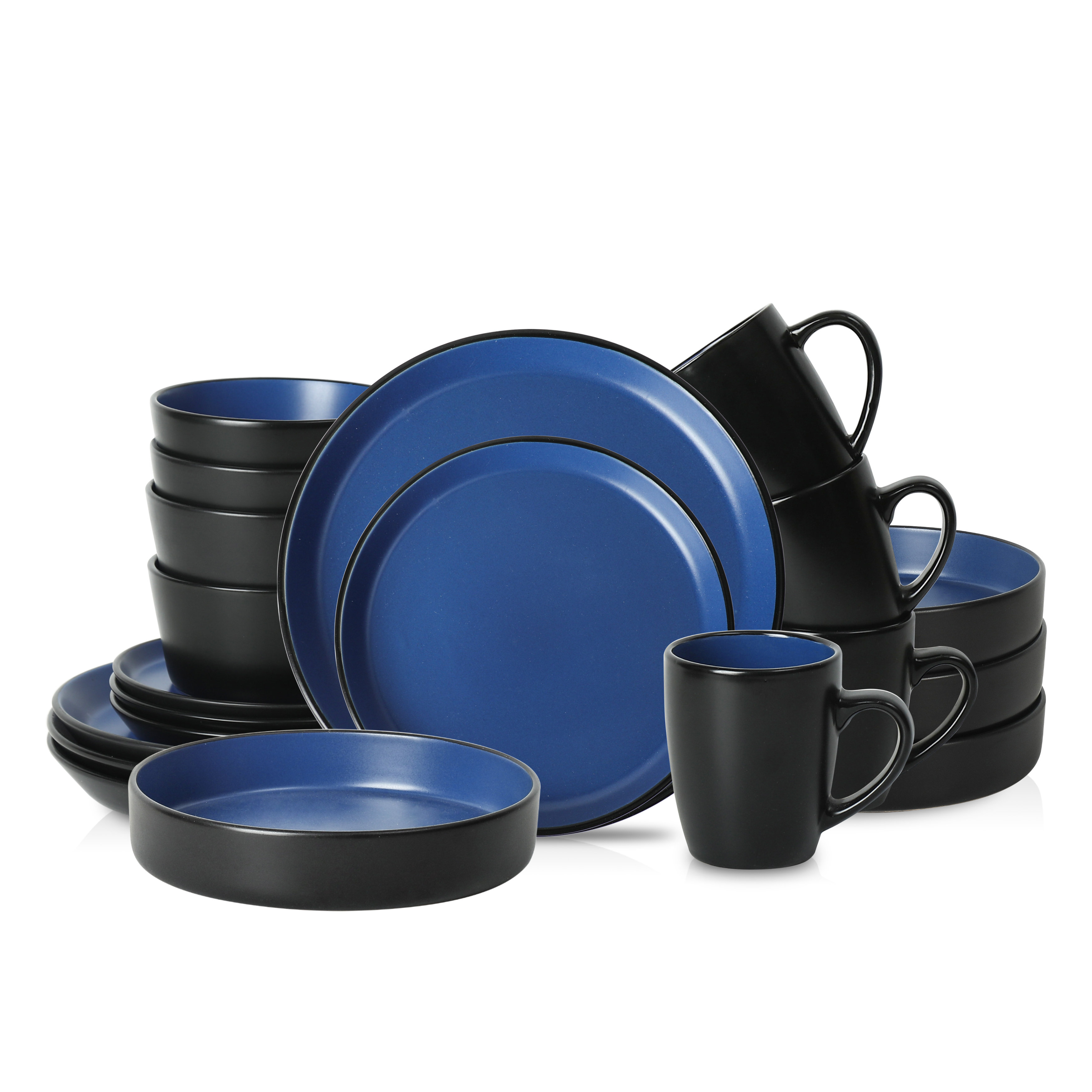 Stone + Lain Albie Pastaschalen-Set – 4-teilig, Steinzeug, Schwarz, 20,3 Cm, Mikrowellen- & Spülmaschinenfest
