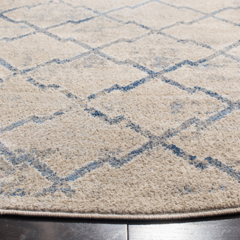 Cambrai Geometric Light Gray/Dark Blue Area Rug, Round 10'