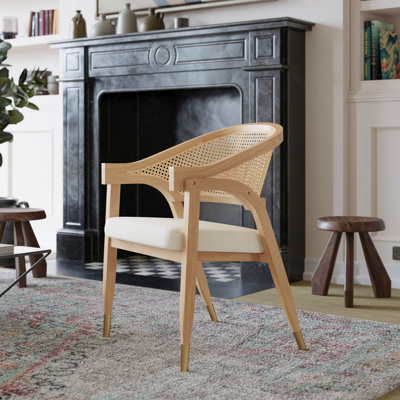 Aayah Commercial Grade Cane Rattan Dining Chair with Padded Seat and Solid Wood Frame