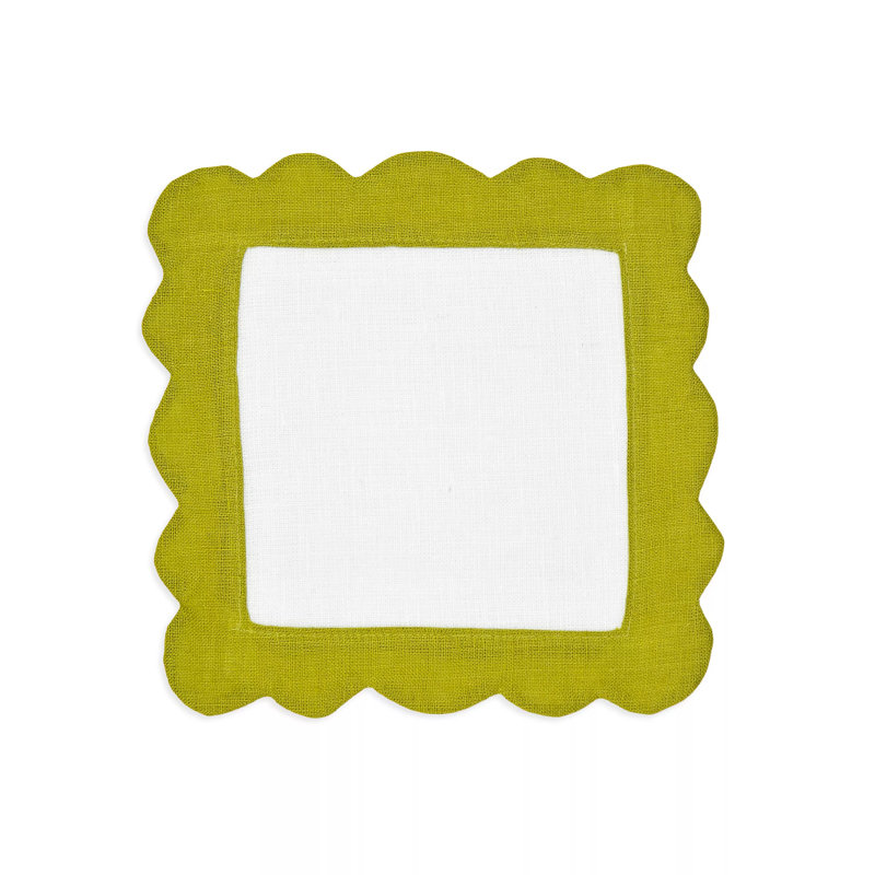 Sunflower Scallop Cocktail Napkin, White/Kiwi