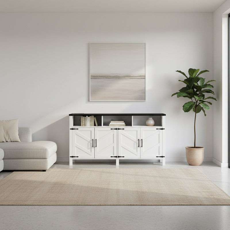 Buffet 59 pouces moderne à 4 portes avec prises de courant, ports USB et tablettes réglables | Idée de cadeau