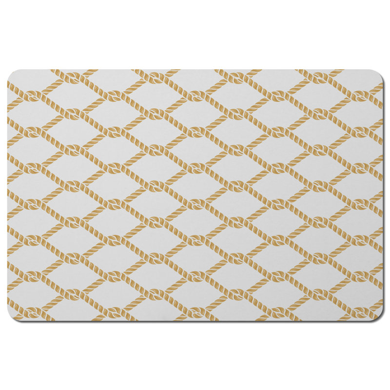 Helen Polyester-Coated Hardboard Geometric Rectangle Placemat, Gold/White