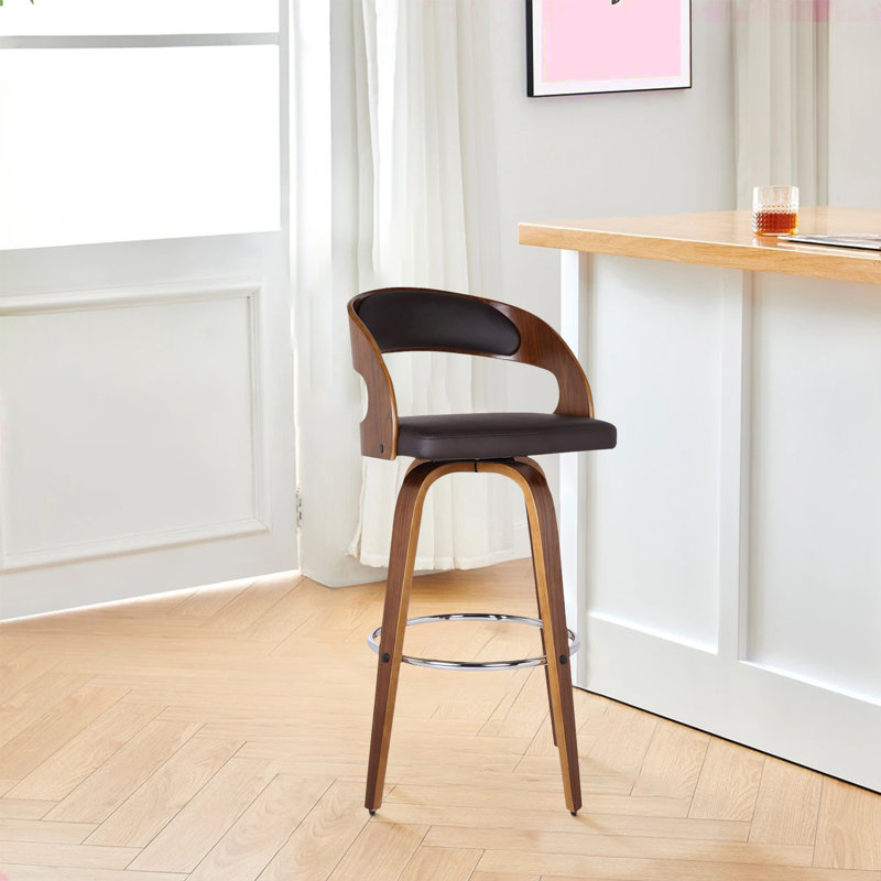 Tabouret de bar pivotant Pensacola, Noyer, Brun, Tabouret de comptoir (siège d'une hauteur de 26 p