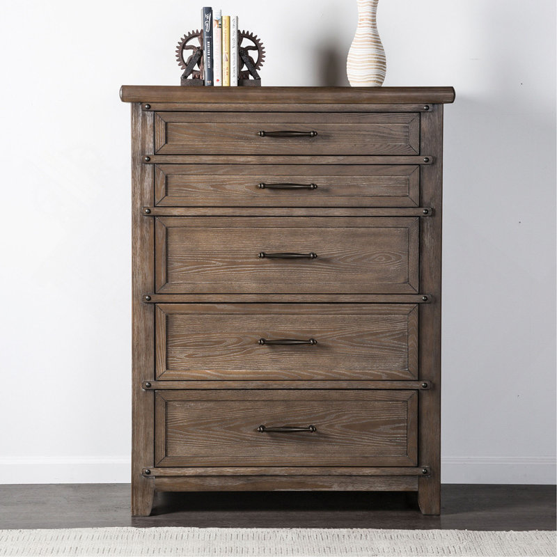 Commode de style transitionnel 1pc 5 tiroirs de style tête de lit à roulement à billes avec glissières