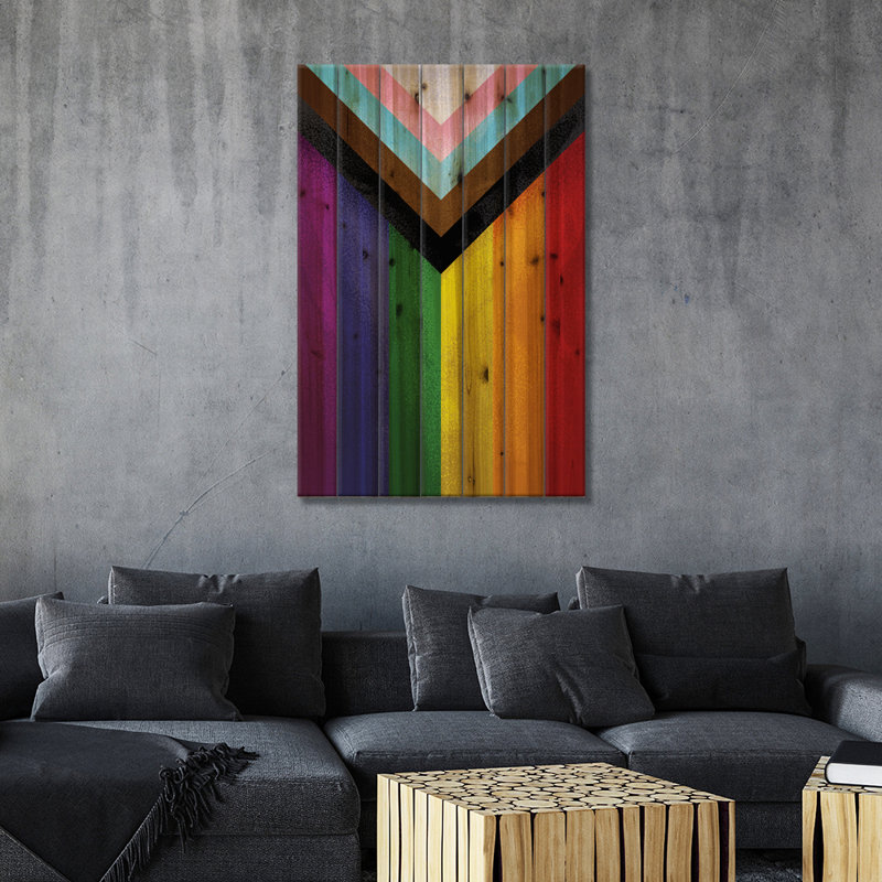 Drapeau Modern Pride - impression sans cadre sur bois, H 26 po x l 18 po x P 1,5 po