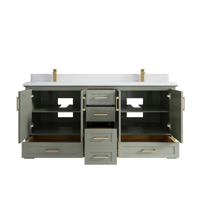 Esin 72'' Double Bathroom Vanity with Quartz Top, Gray