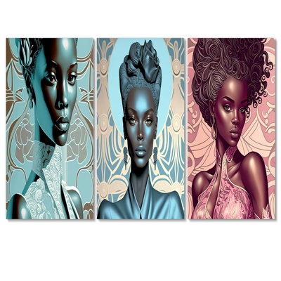 «Beautiful Retro African American Model VIII», ensemble de 3 reproductions sur toiles tendues