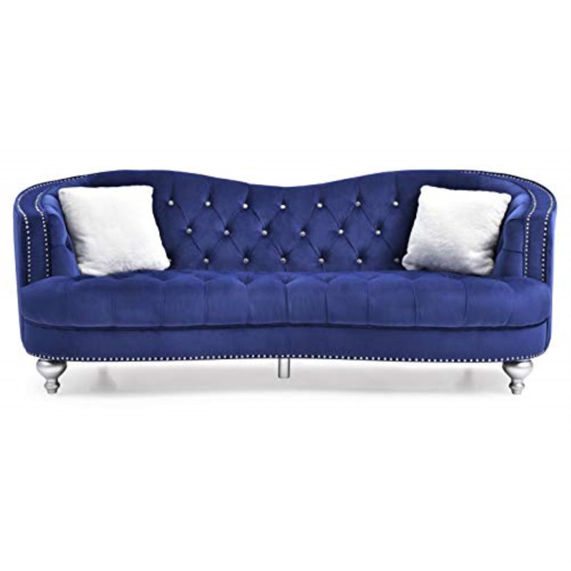 Ernst Recessed Arm Curved Loveseat, Blue, 35"H x 90"W x 37"D