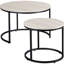 De 2 tables gigognes grises, rondes. Table basse empilable en métal. Table de salon à construction latérale stable, construction réglable à 2 tables en métal. Finition industrielle