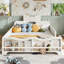 Lit plateforme pour enfant pleine grandeur avec garde-corps, tête de lit et bibliothèque latérale Bowknot, lit bas, pas de sommier, beige-132055045-132055042