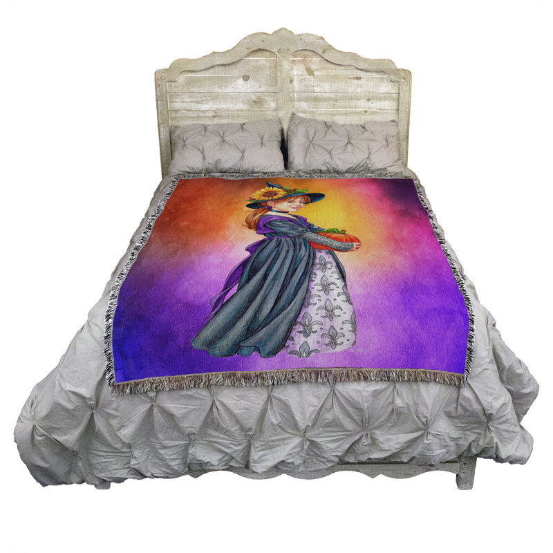 Pure Country Weavers Little Witch with Pumpkin Blanket by Jane Starr Weils - Gift Fantasy Tapestry Throw Woven from Cotton - Made in The USA (72x54)