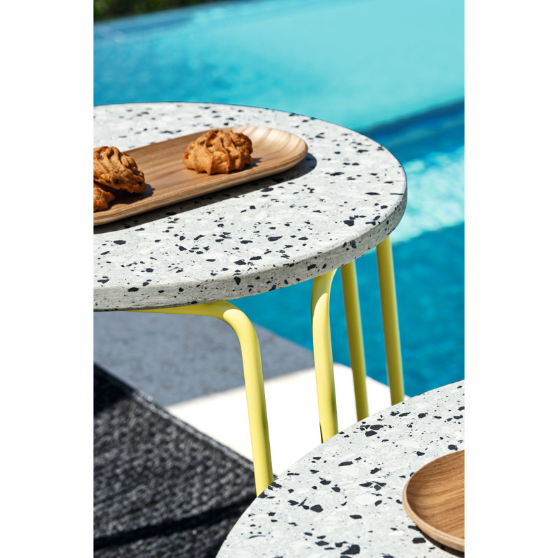 Stulle Round Outdoor Coffee Table with Metal Frame, 15.38" H x 15.75" L x 15.75" W
