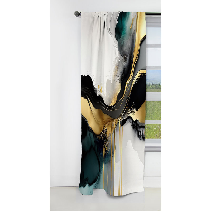 Abstract Geode Marble White And Gold V - Abstract Marble Marble Blackout Curtain - 1 Panels, 52" W x 108" L