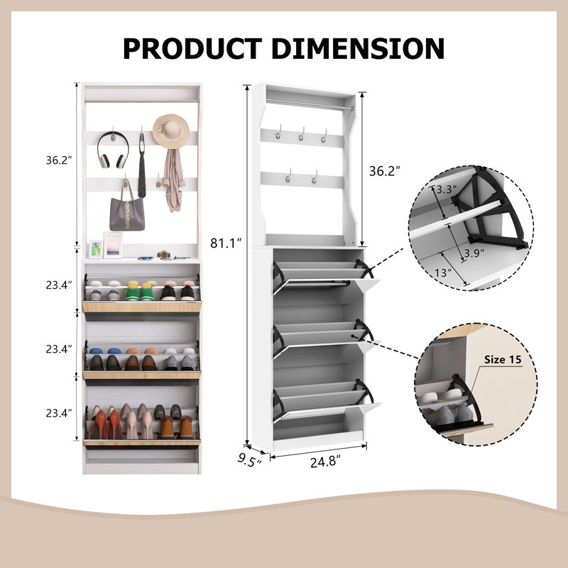 18 Pair Shoe Storage Cabinet with Mirror for The Entrance Or Hallway