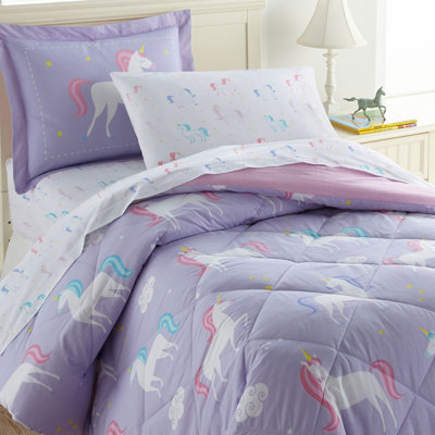 Wildkin 5-Piece Twin Bedding Set – 100% Cotton Comforter, Sheets & Pillowcase for Cozy Cuddles - Unicorn 