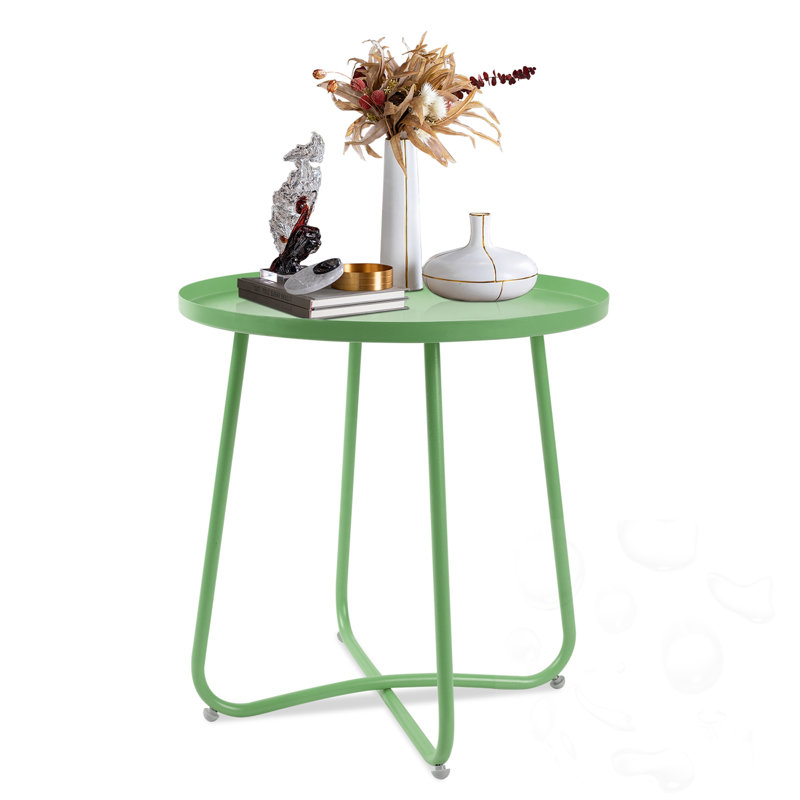 Table d'appoint d'extérieur ronde en métal, Vert