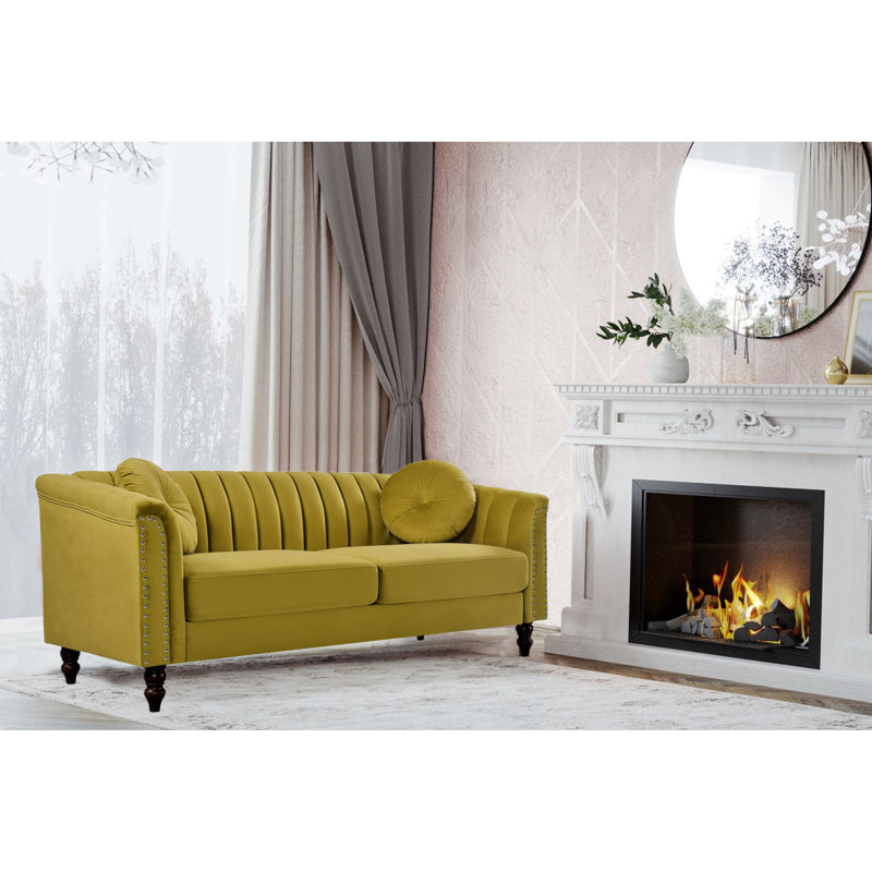 Drevin 75.2'' Velvet Sofa, Greenish Yellow