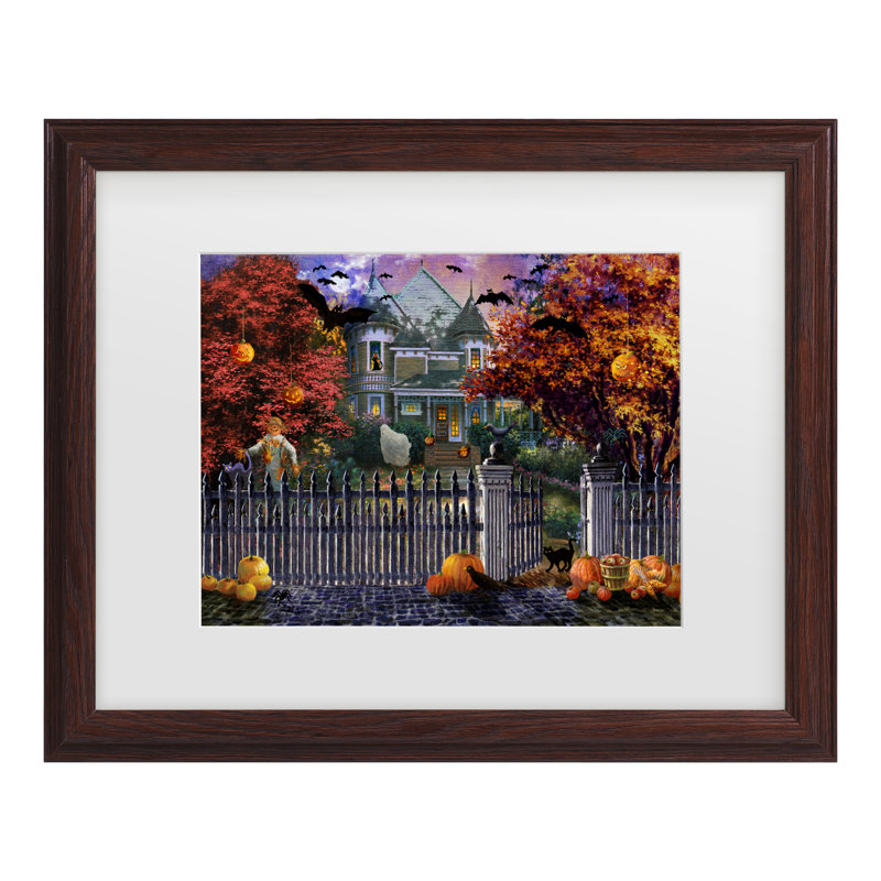 Nicky Boehme, «Halloween House», art encadré mat, H 13,75 po x l 16,75 po x P 0,75 po, Brun