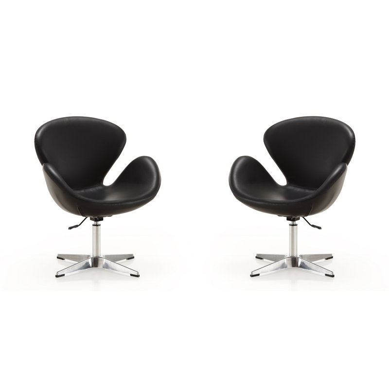 Raspberry Modern Vegan Leather Upholstered Metal Swivel Balloon Chair in Black, Black Faux Leather