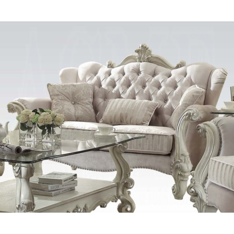 Causeuse Versailles avec 3 coussins, Blanc os, Ivoire ivoire