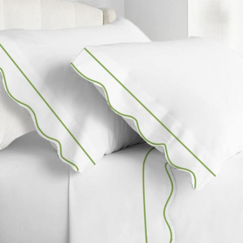 400TC Cotton Scallop Embroidery & Border Cotton 4 Piece Sheet Set Fitted Sheet Fits Upto 16" Deep Pocket, King Sheet Set