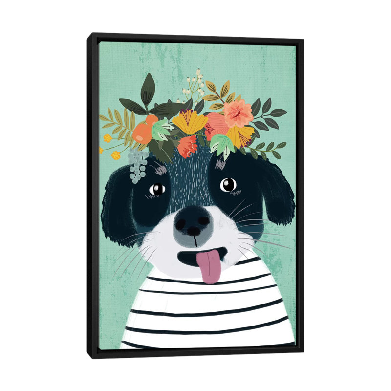 «Puppy», impression sur toile, H 26 po x l 18 po x P 1,5 po, Toile avec cadre flottant noir, Pas de tapis