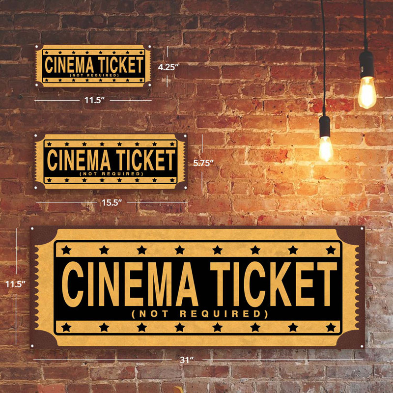 "Billet de cinéma non requis" sur métal, H 5,75 po x l 15,5 po