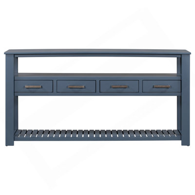 62.2''Large Entryway Table With 4 Drawers,Painted Console Table With 3-Tier Open Shelves And Metal Handles,Versatile Hallway Sofa Table For Living Room, Bedroom, Foyer And Kitchen