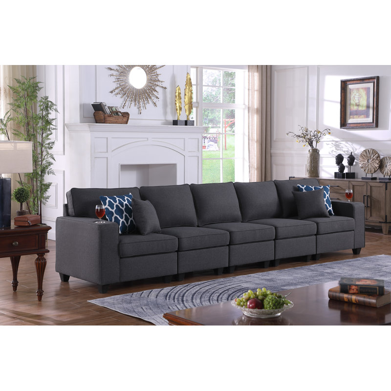 Audwin Cooper 5-Seater Sofa With Cupholder, Dark Gray Linen