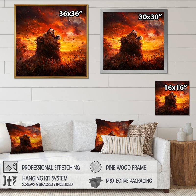 «Roaring Lion Courage II - Lion», reproduction sur toile, H 16 po x l 16 po, Doré