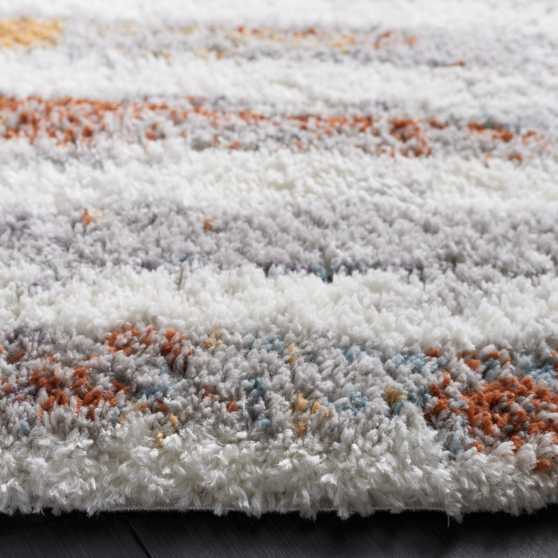 Tapis rayé bleu / ivoire Joua, Rectangle 8 pi x 10 pi