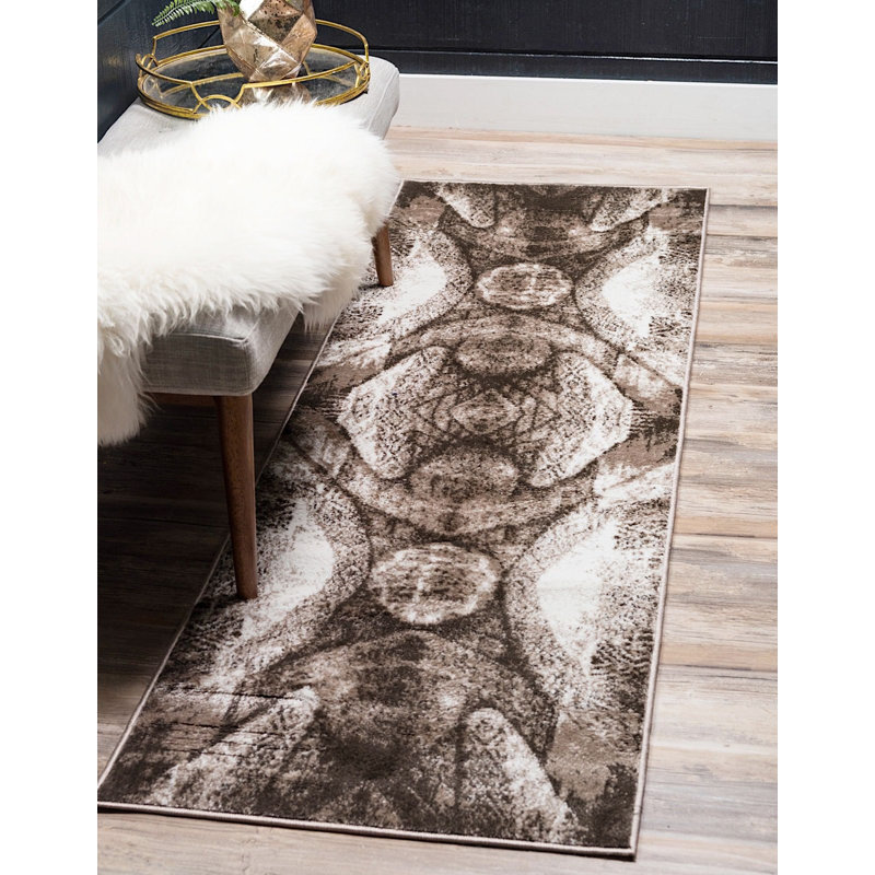 Tapis à motif oriental brun Ahron, Tapis de couloir 2 pi x 9 pi 10 po