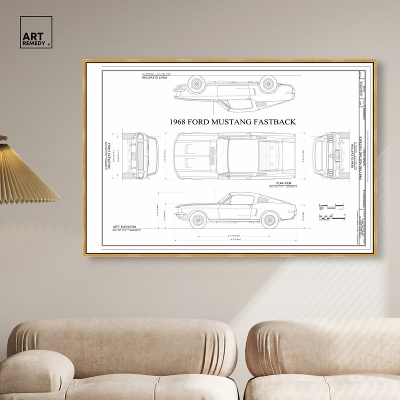 Décoration murale Mustang Fastback , 11"H x 16"W, Gold Frame
