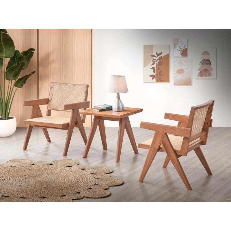 Ensemble de 3 chaises d'appoint en bois massif et table de bout assortie pour le salon ou le balcon