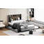 Lit tapissier avec rangement, tissu en lin gris, lit simple gigogne et tête de lit défectueux avec rangement-70757565