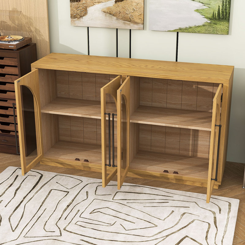 Sideboard Buffet Cabinet with Adjustable Shelves, Natural Wood