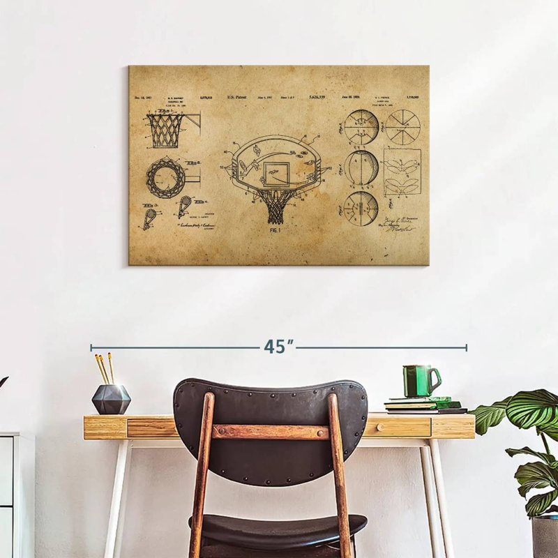 Basketball Brevet Compilation sur toile, H 24 po x l 36 po x P 1,25 po