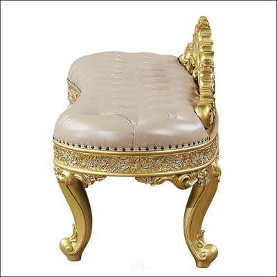 Luxurious Light Gold Synthetic Leather Bench With Elegant Gold Finish, Perfect For Stylish And Comfortable Seating In Any Room.