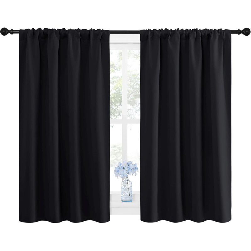 Thermal Insulating Blackout Curtain Panels For Kitchen And Bathroom - Energy Efficient Light Blocking Drapes With Rod Pocket Design (Pack Of 2)