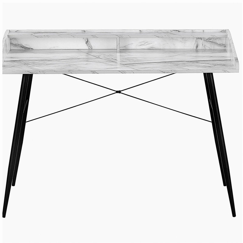 Bureau d'ordinateur, bureau personnel, ordinateur portable, tablettes de rangement, bureau de 48 po, stratifié aspect marbre blanc, métal noir, contemporain, moderne